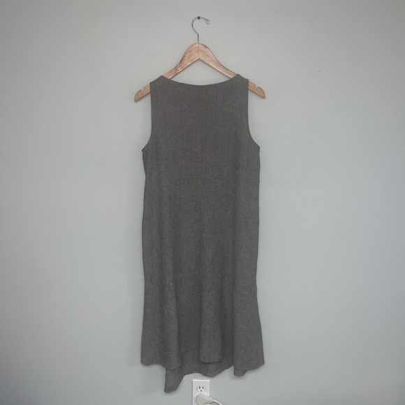 J Jill Linen Dress Size Medium Petite Grey Taupe Midi Asymmetrical Flowy Neutral - Picture 5 of 8
